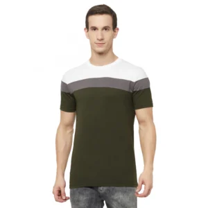 Men's Casual Colorblock Cotton Blend Round Neck T-shirt (Multicolor)
