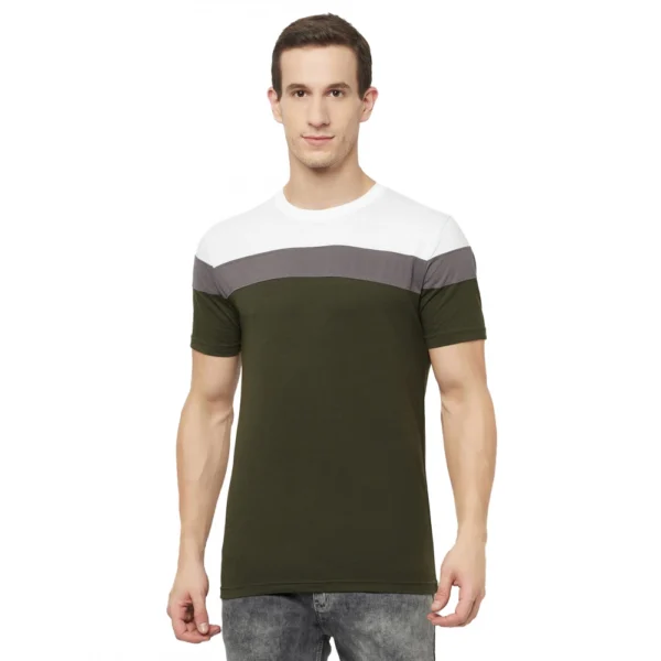 Men's Casual Colorblock Cotton Blend Round Neck T-shirt (Multicolor)