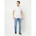 Men's Casual Solid Cotton Blend Round Neck T-shirt (White)