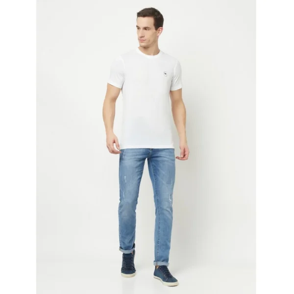 Men's Casual Solid Cotton Blend Round Neck T-shirt (White)