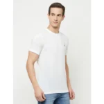 Men's Casual Solid Cotton Blend Round Neck T-shirt (White)