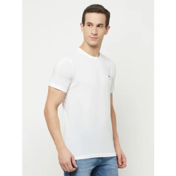 Men's Casual Solid Cotton Blend Round Neck T-shirt (White)