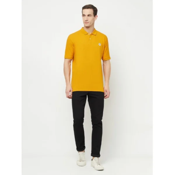 Men's Casual Solid Cotton Blend Polo Neck T-shirt (Yellow)