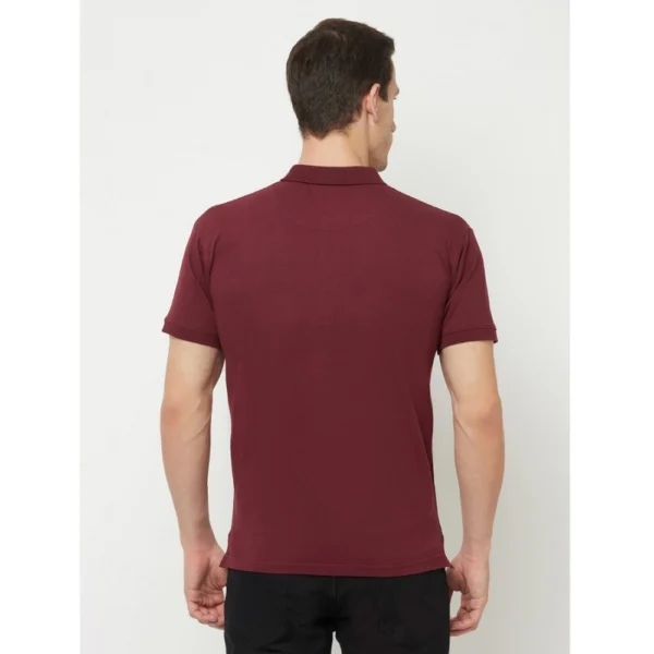 Men's Casual Solid Cotton Blend Polo Neck T-shirt (Maroon)