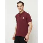 Men's Casual Solid Cotton Blend Polo Neck T-shirt (Maroon)