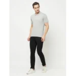 Men's Casual Solid Cotton Blend Polo Neck T-shirt (Grey)