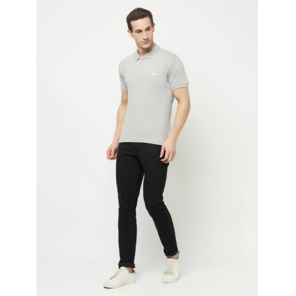 Men's Casual Solid Cotton Blend Polo Neck T-shirt (Grey)