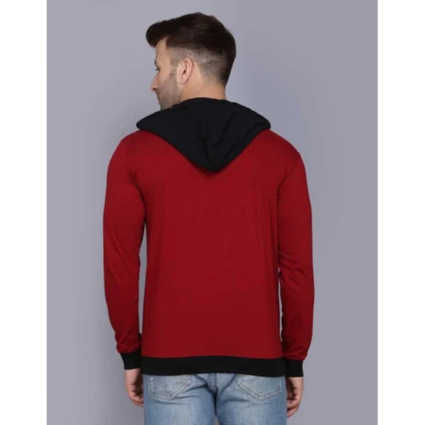 Men's Casual Solid Cotton Blend Hooded Neck T-shirt (Maroon)