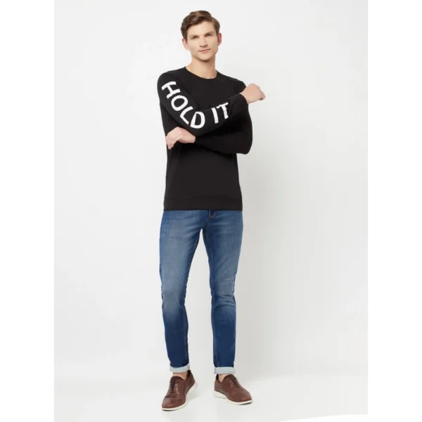 Men's Casual Printed Cotton Blend Round Neck T-shirt (Black)