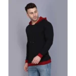 Men's Casual Solid Cotton Blend Hooded Neck T-shirt (Black)