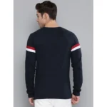 Men's Casual Colorblock Cotton Blend Round Neck T-shirt (Navy Blue)