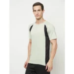 Men's Casual Colorblock Polyester Round Neck T-shirt (Beige)