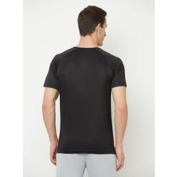 Men's Casual Colorblock Polyester Round Neck T-shirt (Black)