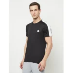 Men's Casual Colorblock Polyester Round Neck T-shirt (Black)