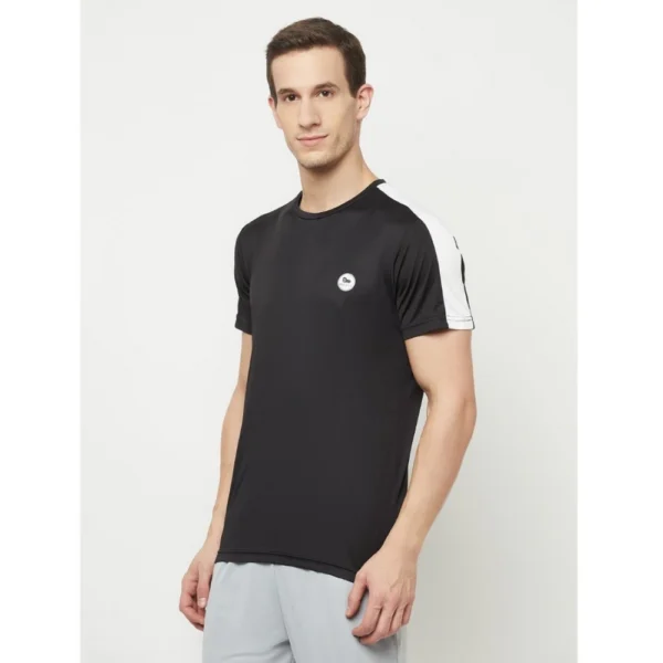 Men's Casual Colorblock Polyester Round Neck T-shirt (Black)