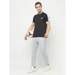 Men's Casual Colorblock Polyester Round Neck T-shirt (Black)
