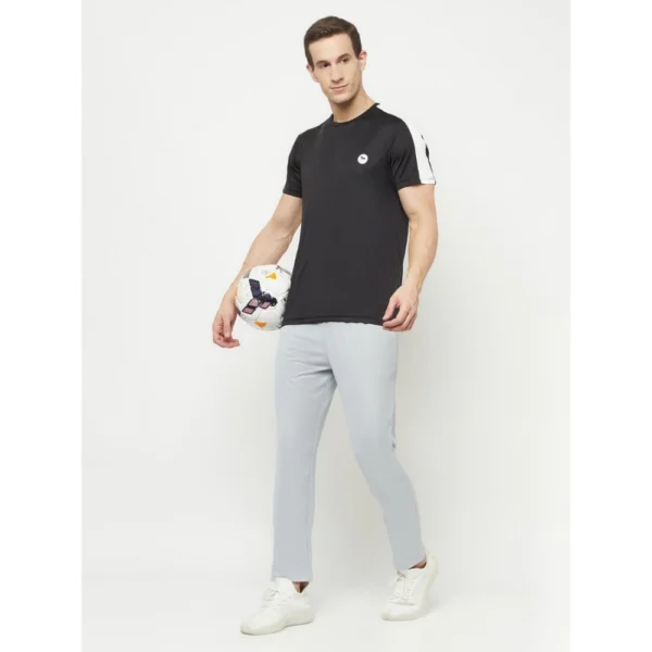 Men's Casual Colorblock Polyester Round Neck T-shirt (Black)