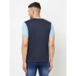 Men's Casual Colorblock Polyester Round Neck T-shirt (Blue)