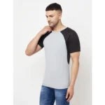 Men's Casual Colorblock Polyester Round Neck T-shirt (Grey)