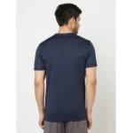 Men's Casual Solid Polyester Round Neck T-shirt (Navy Blue)