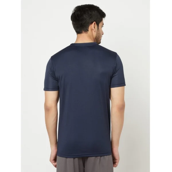 Men's Casual Solid Polyester Round Neck T-shirt (Navy Blue)