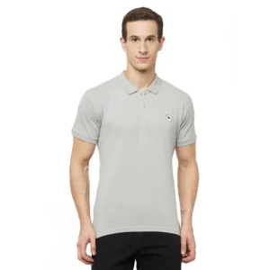 Men's Casual Solid Cotton Blend Polo Neck T-shirt (Grey)