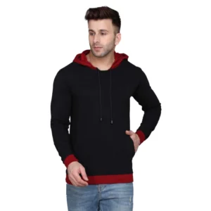 Men's Casual Solid Cotton Blend Hooded Neck T-shirt (Black)