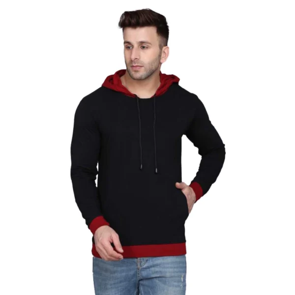Men's Casual Solid Cotton Blend Hooded Neck T-shirt (Black)