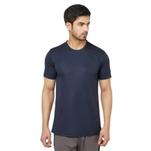 Men's Casual Solid Polyester Round Neck T-shirt (Navy Blue)