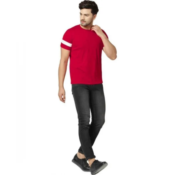 Men's Casual Solid Cotton Blend Round Neck T-shirt (Red)