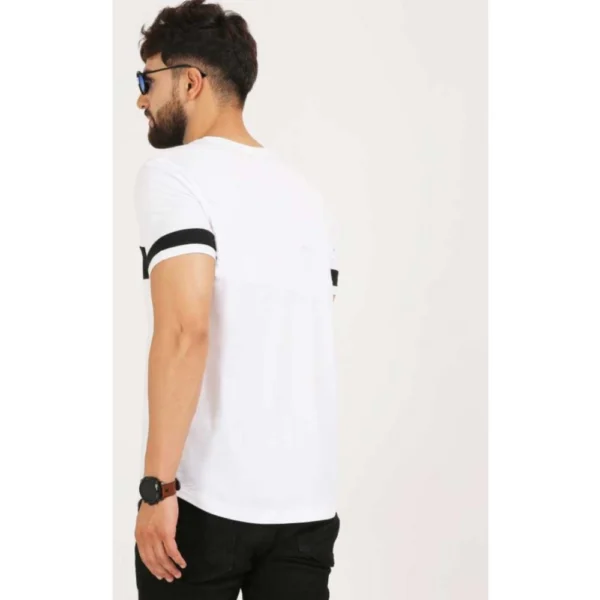 Men's Casual Solid Cotton Blend Round Neck T-shirt (White)