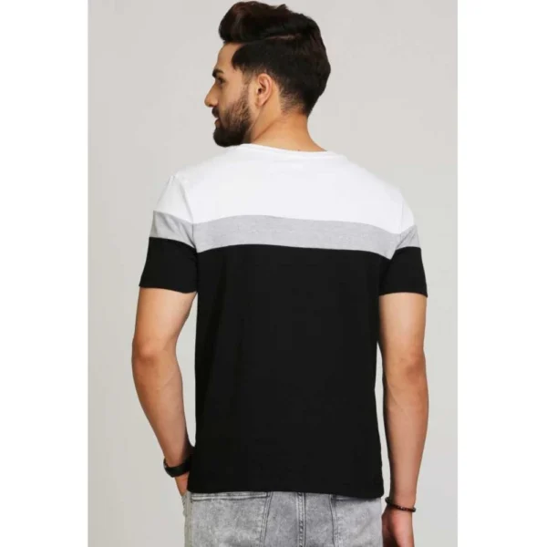 Men's Casual Colorblock Cotton Blend Round Neck T-shirt (Black)