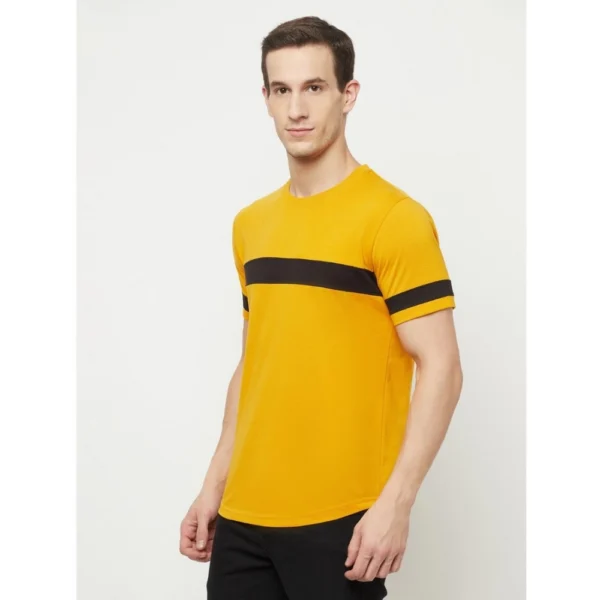 Men's Casual Striped Cotton Blend Round Neck T-shirt (Yellow & Black)