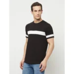 Men's Casual Striped Cotton Blend Round Neck T-shirt (Black & White)