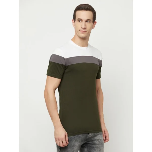 Men's Casual Colorblock Cotton Blend Round Neck T-shirt (Multicolor)