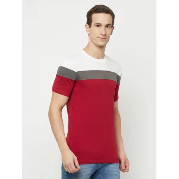 Men's Casual Colorblock Cotton Blend Round Neck T-shirt (Red)