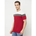 Men's Casual Colorblock Cotton Blend Round Neck T-shirt (Red)
