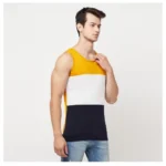 Men's Casual Colorblock Cotton Blend Round Neck Cut Sleeve T-shirt (Multicolor)