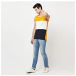 Men's Casual Colorblock Cotton Blend Round Neck Cut Sleeve T-shirt (Multicolor)