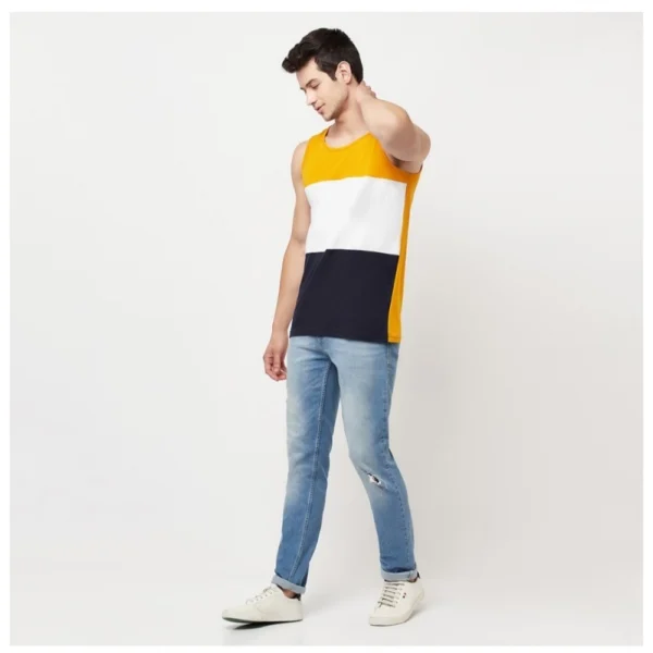Men's Casual Colorblock Cotton Blend Round Neck Cut Sleeve T-shirt (Multicolor)