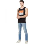 Men's Casual Colorblock Cotton Blend Round Neck Cut Sleeve T-shirt (Black)