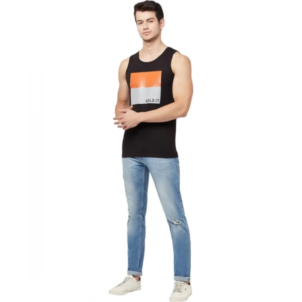 Men's Casual Colorblock Cotton Blend Round Neck Cut Sleeve T-shirt (Black)