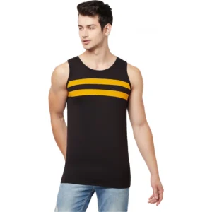 Men's Casual Colorblock Cotton Blend Round Neck Cut Sleeve T-shirt (Black)