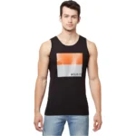 Men's Casual Colorblock Cotton Blend Round Neck Cut Sleeve T-shirt (Black)