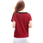 Women's Casual Solid Polyester Boat Neck T-shirt (Maroon)