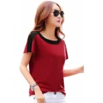 Women's Casual Solid Polyester Boat Neck T-shirt (Maroon)