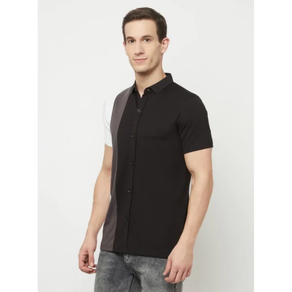 Men's Casual Colorblock Cotton Blend Collared Neck T-shirt (Black)