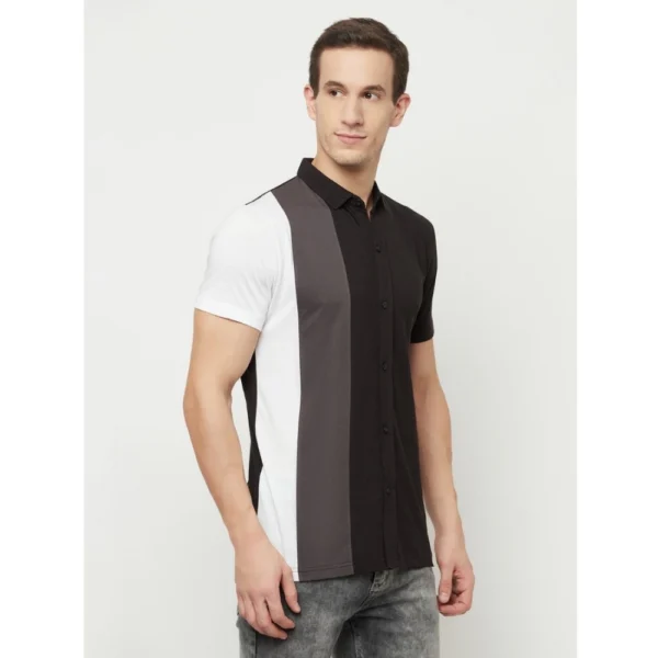 Men's Casual Colorblock Cotton Blend Collared Neck T-shirt (Black)