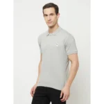 Men's Casual Solid Cotton Blend Polo Neck T-shirt (Grey)