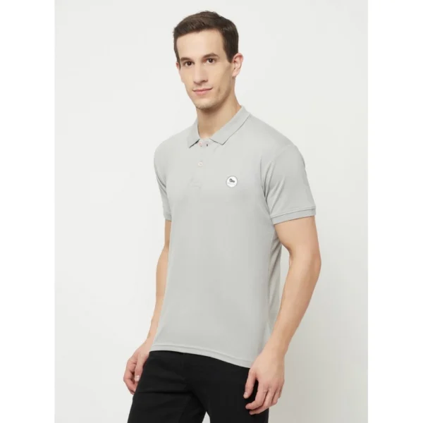 Men's Casual Solid Cotton Blend Polo Neck T-shirt (Grey)